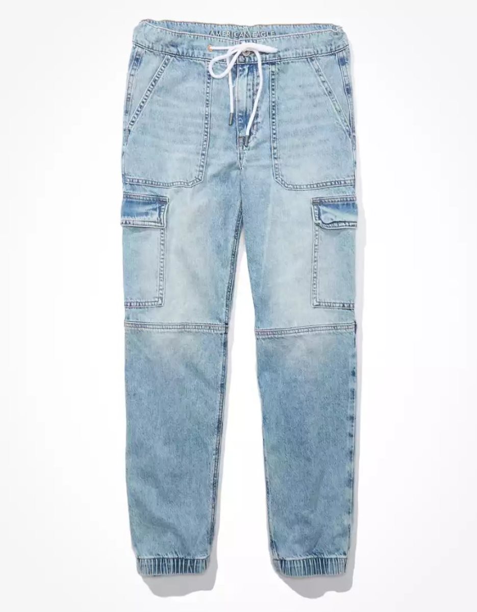 Jean American Eagle AE Super High-Waisted Cargo Denim Jogger Bleu Clair Femme | DLP-30344089